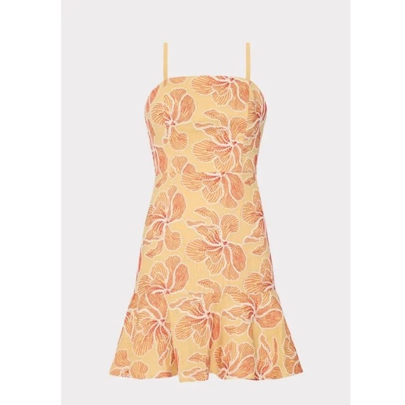 MILLY Ciara Floral Embroidered Linen Mini DressRuffled Sundress Sleeveless 2